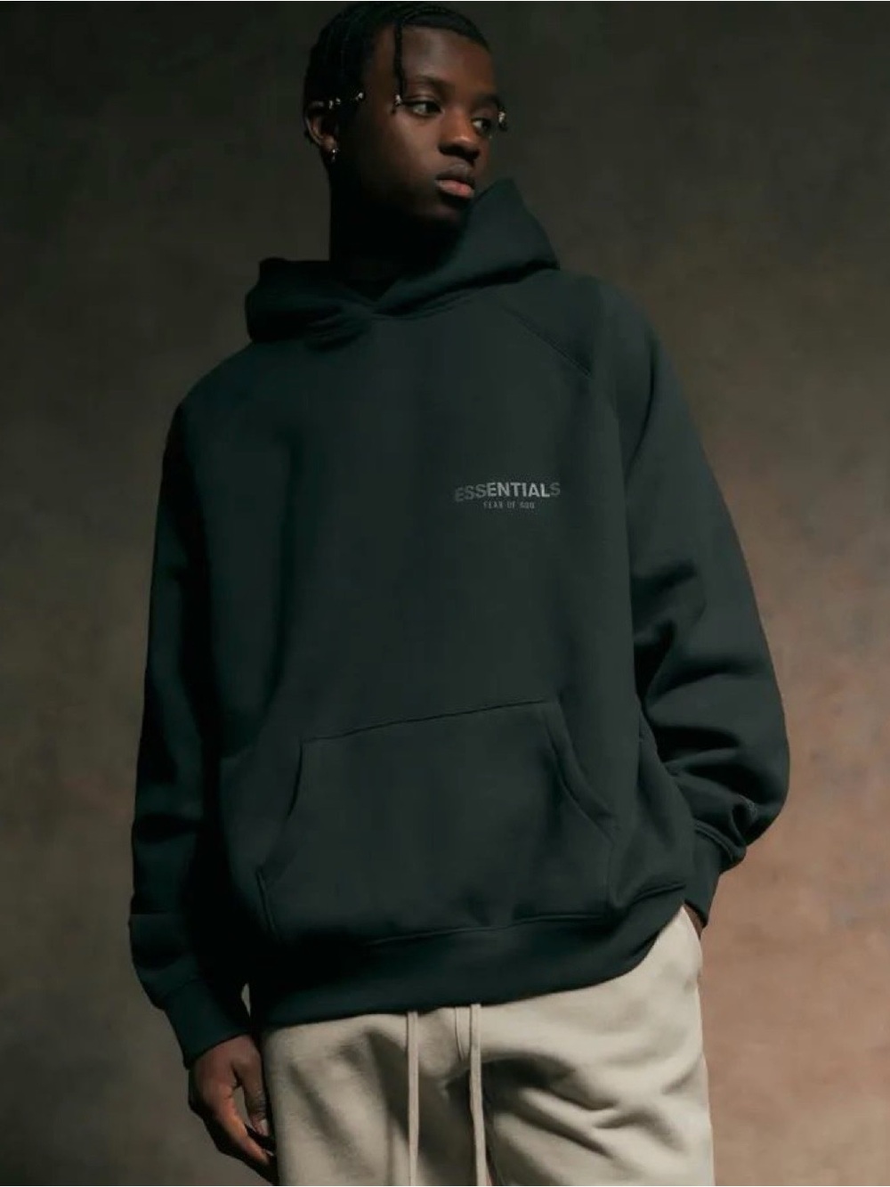 Essentials Dark Olive Embroidered Logo Hoodie